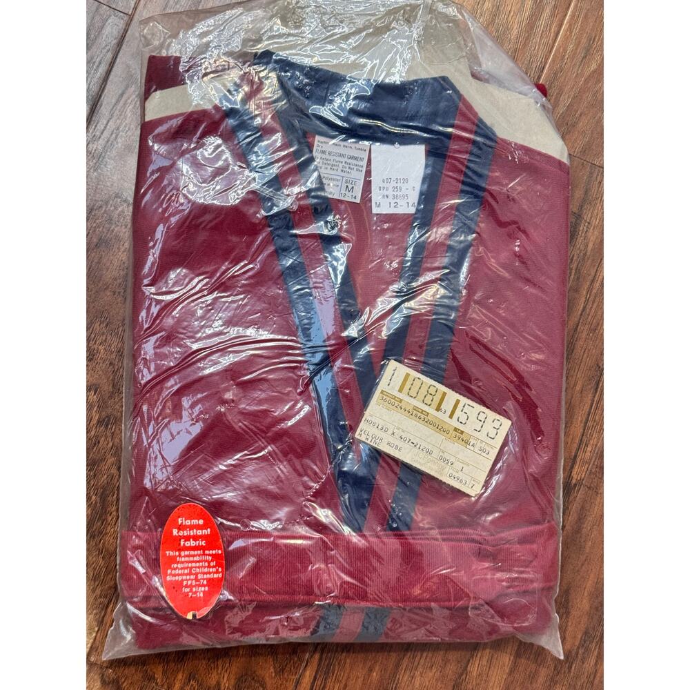 Vintage Velour Youth Robe Bath Dressing Housecoat Wine/Maroon M (10/12) JC Penny